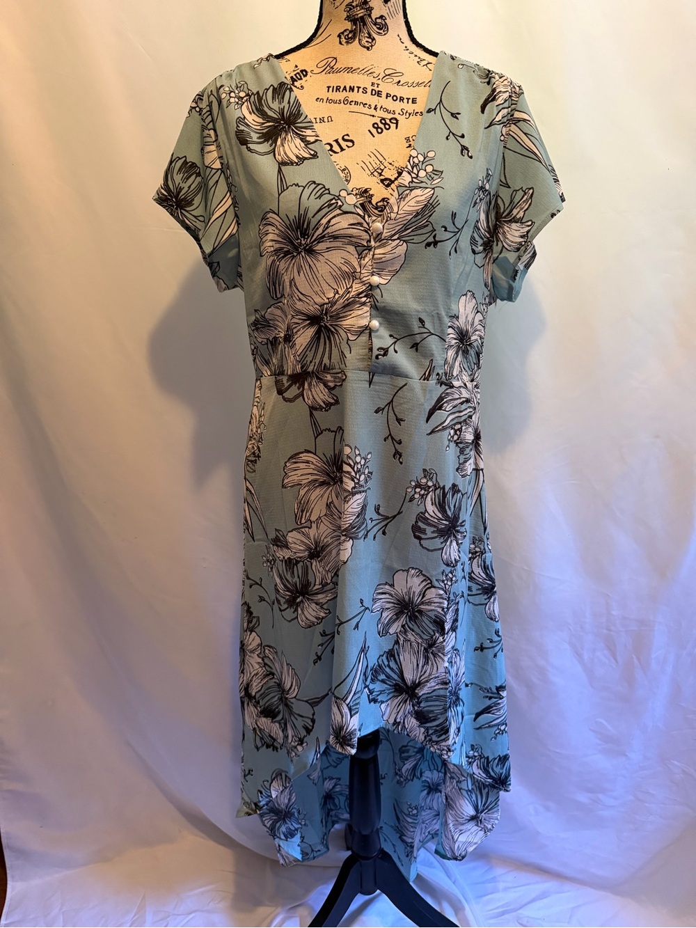 Amaryllis Teal White/Cream Floral Midi Dress